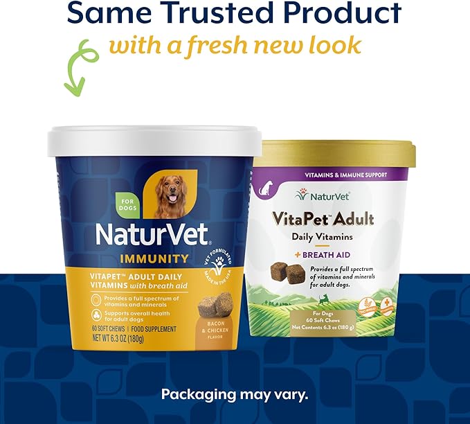 NaturVet VitaPet Adult Daily Vitamins Plus Breath Aid for Adult Dogs, 60 ct Soft Chews, Made in The USA with Globally Source Ingredients