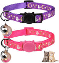Baeuppit 2PCS Breakaway Cat Collars with Bell Moons Stars Cute Kitty Adjustable Safe Kitten Collars with Pendant Glow in The Dark(Purple&Pink)