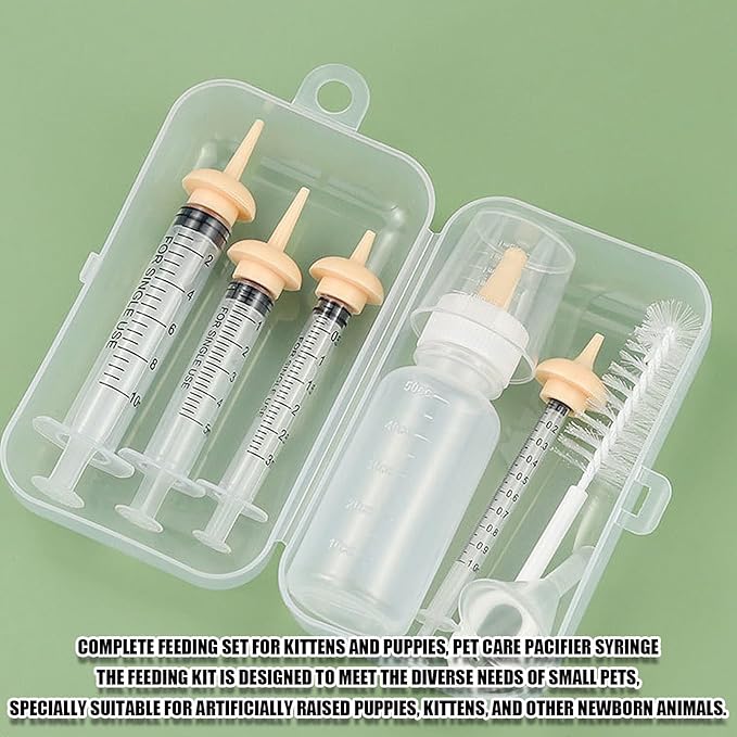 Pet Feeding Syringe with Nipple, Silicone Feeding Tools for Kitten Puppy Feeding Syringe for Newborn Cat Dog Small Animals Rabbits (4 syringe+ 1 bottle+1 brush)