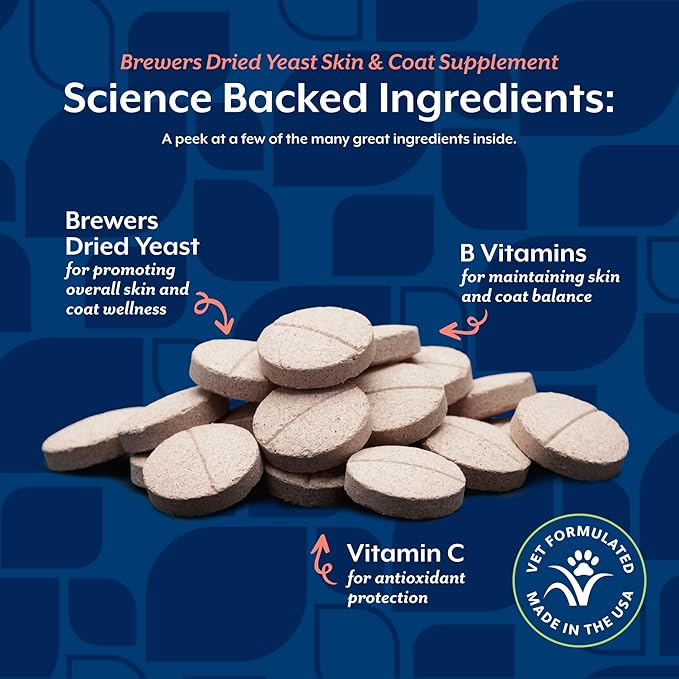 NaturVet Brewers Dried Yeast Formula with Vitamins for Dogs and Cats, Chewable Tablets, Made in The USA with Globally Source Ingredients 1000 Count,