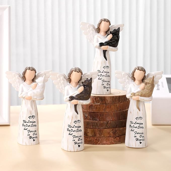 Cat Memorial Gifts, Cat Memorial Gifts for Loss of Cat, Pet Cat Remembrance Gifts, Cat Angel Figurine Statue for Cat Lovers in Memory of Their Beloved Cat(White Angel Cat)