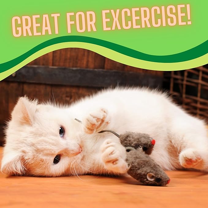 Smokey's Stash Rabbit Fur Mouse Cat Toy 12 per Pack White and Gray Fuzzy Toys for Cats with Rattle Realistic Fake mice (12)