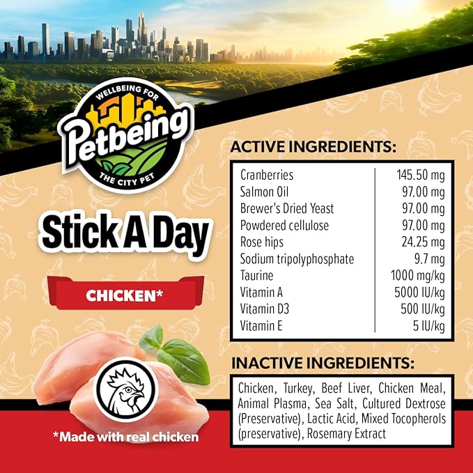 Stick a Day for Dogs | Specially Formulated 7-in-1 Functions Daily Real Meat Supplement for Dogs | Dog Chew Stick & Pet Vitamins Supplements Combination (7-Pack x 4, Chicken)