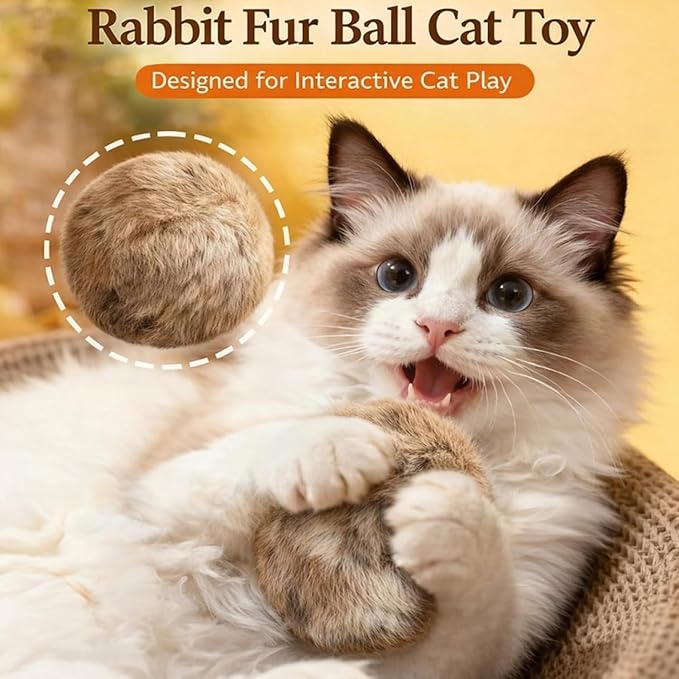 Rabbit Fur Ball Cat Toy, Rabbit Fur Balls for Cats, Furry Catnip Toy Ball Soft, Washable & Fun to Chase, for Bunny Kicks & Chase Games, for Indoor Exercise & Bonding (6PCS)