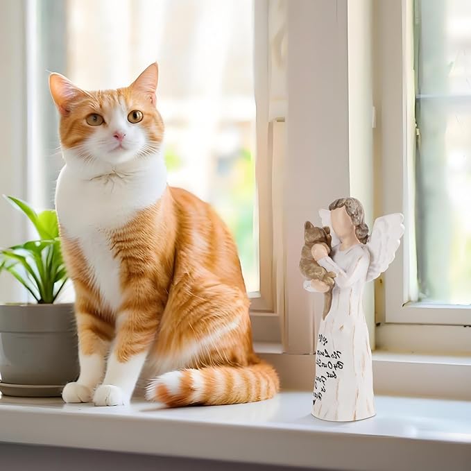Cat Memorial Gifts, Cat Memorial Gifts for Loss of Cat, Pet Cat Remembrance Gifts, Cat Angel Figurine Statue for Cat Lovers in Memory of Their Beloved Cat(Light Brown Angel Cat)