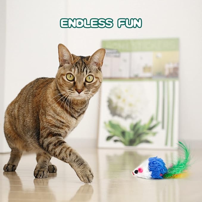 FYNIGO Cat Mouse Toys 17 Pack - Realistic Interactive Plush Hunting Catnip Toys with Feather Tails & Rustle Sound, Fun Kitten & Indoor Cat Toys Set, Best Gift for Cat Lovers