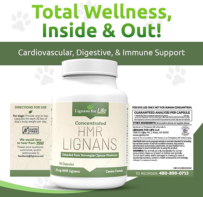 Lignans For Life HMR Lignans 20mg - 90 Capsules - Vitamin for Healthy Pet | Natural Multivitamin | Wellness Supplement | Overall Health with Phytonutrients