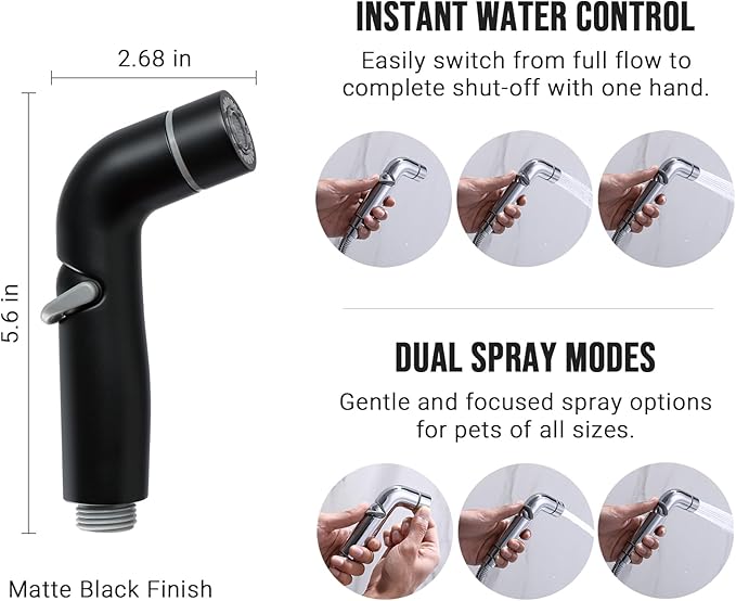G-Promise Dog Shower Sprayer Attachment for Fast and Clean Pet Showering, Multifunctional Shower, Metal Diverter, 78 Inch Extra Long Hose, No Drill Hook, Dog Washing-Bathroom (Matte Black)