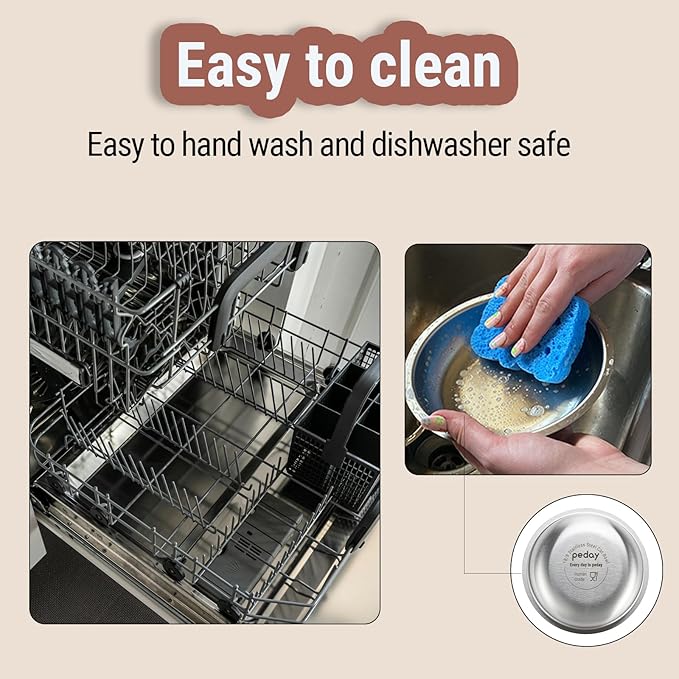 PEDAY 18/8 Stainless Steel Cat Bowls, Whisker Friendly, Human Grade, Dishwasher Safe, Easy to Clean, Pack of 2, Each Holds 2.3 Cup