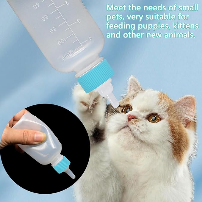 GKYZBB 4Pack 120ML pet Puppy Bottles for Nursing,Kitten Bottle Feeding Kit Nipple for Newborn Kitten Puppy Rabbits Squirrel Animals （Blue Cover）