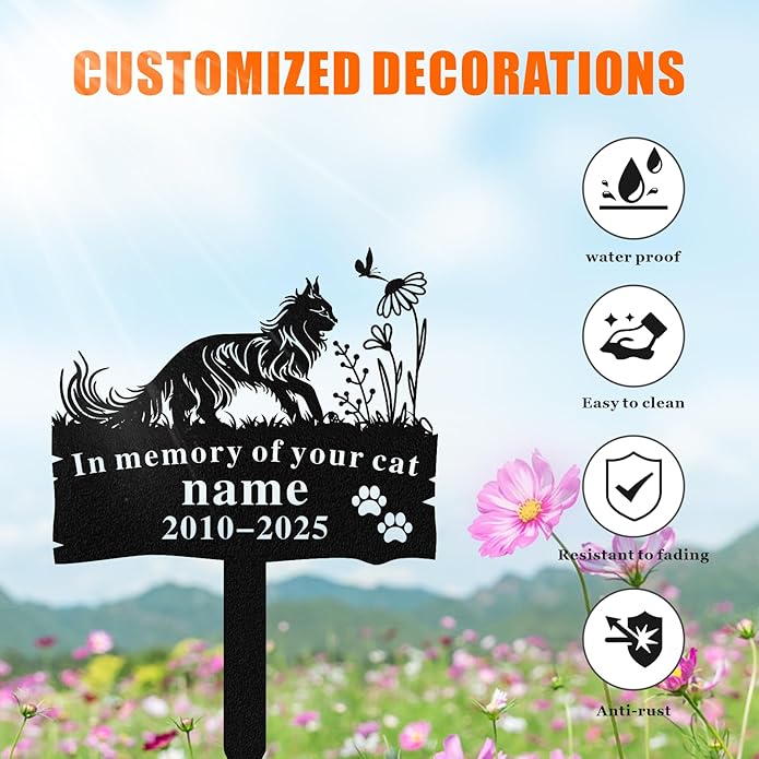 Personalized Memorial Marker for Departed Feline Friends, Handcrafted Cat Grave Stone
