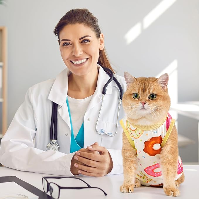 Avont Cat Recovery Suit - Kitten Onesie for Cats After Surgery, Cone of Shame Alternative Surgical Spay Suit for Female Cat, Post-Surgery or Skin Diseases Protection -Donut(S)