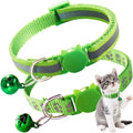 2 Pack Cat Collar with Bells, Claw Print Reflective Kitten Collars Breakaway Safety Buckle Adjustable for Girl and Boy Kitty Pets, Light Green