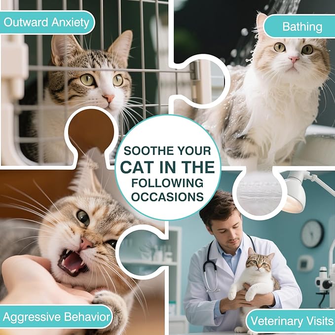 Cat Calming Treats, Calm Chews for Cats Pet Treats for Travel Boarding Foster Care Veterinary Visits Relieve Anxiety Prevent Bites by Cats Soothing for Indoor Kitten 7.41 OZ