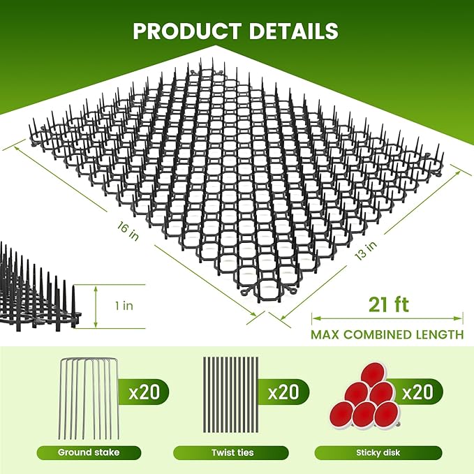 Ley's 16 Pack Scat Mat for Cats, 16 X 13 Inch Cat Deterrent with Spikes Outdoor & Indoor, Anti Cat Mat for Yard, Garden Fence Animal Barrier