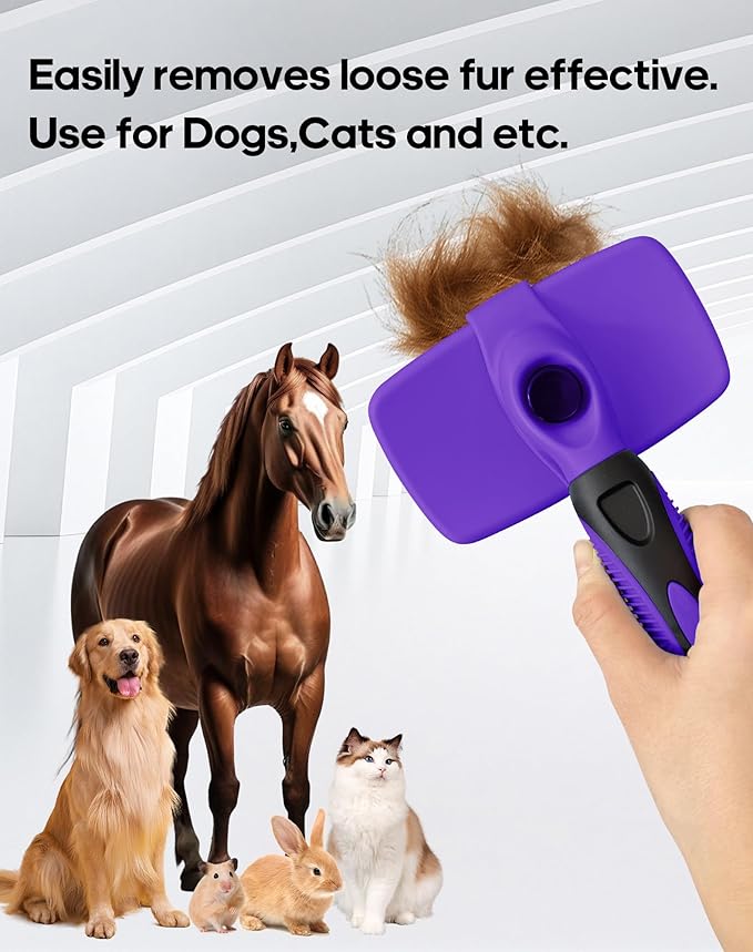 Self Cleaning Shedding Brush - Skin Friendly Grooming Tool for Dogs, Cats, and Puppies, Deshedding and Hair Removal for Long and Short Haired Pets(Purple)