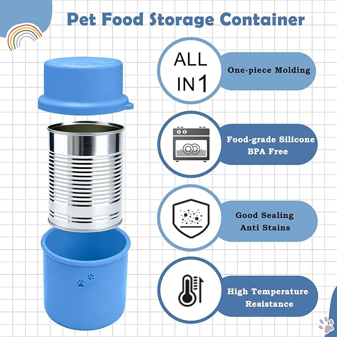 Original Canned Dog Food Storage Container | Silicone Can Cover Pet Food Sealer | BPA Free, Airtight, Dishwasher & Freezer Safe (Blue)