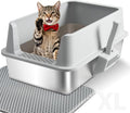 Stainless Steel Cat Litter Box, XL Metal Litter Box with High Sides Lid, Extra Large Cat Litter Boxes for Big Cats, Anti-Urine Leakage, Easy Cleaning, Odor Free, Non-Sticky, Include Scoop and Mat