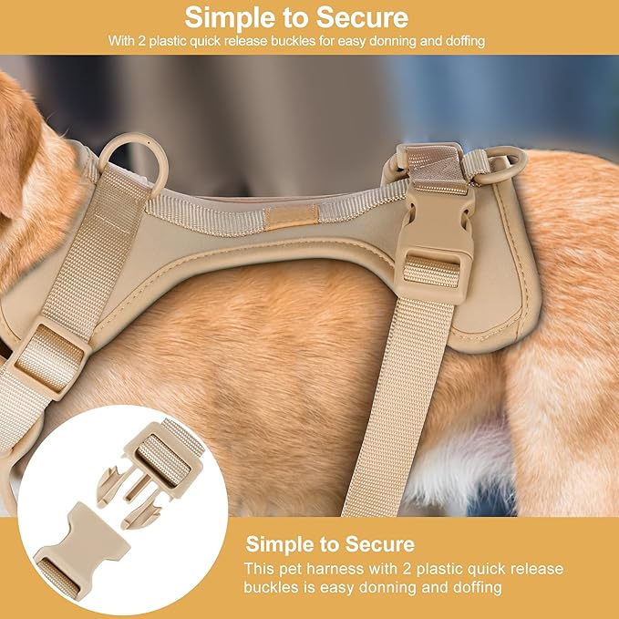 No Pull Lightweight Dog Harness: Adjustable Durable Breathable Mesh Pet Vest Harness with Soft & Comfortable Cushion, for Small Medium Large Dogs (Medium, Sand Color)