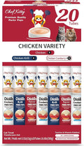 Purée Pops, Cat Treats, Grain-Free, Lickable, Squeezable Creamy Cat Treat/Topper with Vitamin E & Taurine, 0.5 Ounces Each Tube, 20 Tubes, Chicken Mix Variety