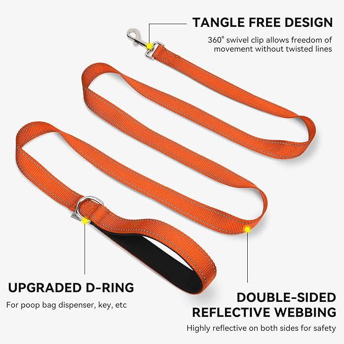 Joytale Dog Leash, 6 FT Double-Sided Reflective, Padded Handle Nylon Heavy Duty Leashes for Medium & Large Dogs Walking, Orange