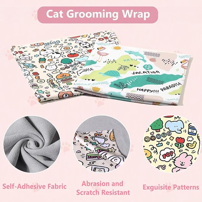 Cat Grooming Wrap for Cutting Nails, 27.6" Anti-Scratch Anti-Escape Cat Holder for Claw Clipping, Self-Adherent Soft Cat Swaddle Wrap for Nail Trimming for Cats & Kittens (3,31.50*31.50 inch)
