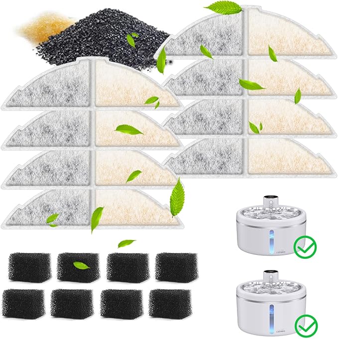 8 Pack Cat Water Fountain Filters, Cat Fountains Replacement Filters for 3L/102oz Cat Fountain, for W03B Pet Fountain-8Filters+8Sponges (8Filters+8Sponges)