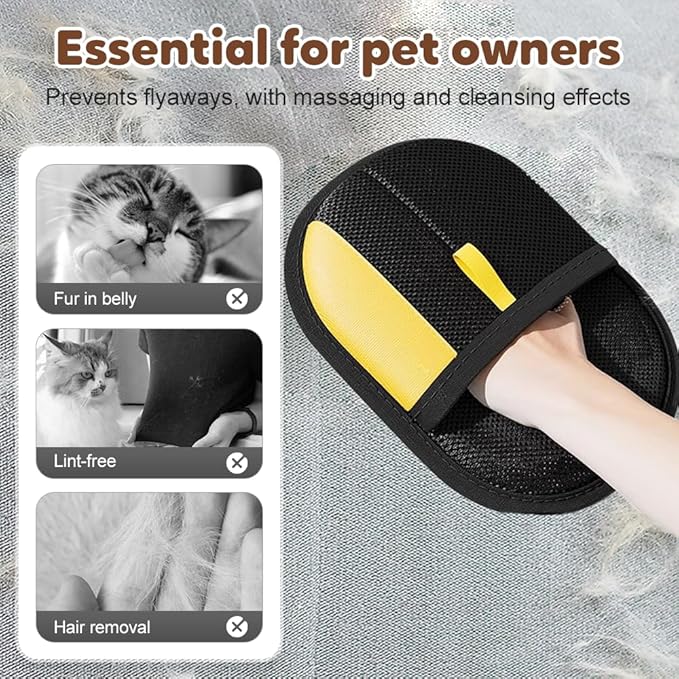 Pet Hair Removal Glove for Cats & Dogs, Upgraded Thickened Double Sided Grooming Glove, Powerful Cat Grooming Gloves, Reusable Hair Remover Glove for Couch, Furniture, Carpet, Curtain (2pcs)