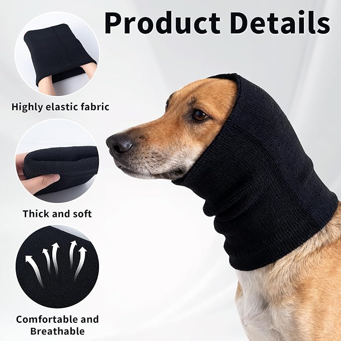 3Pack Dog Calming Hoodie for Small to Large Dogs High Elastic Pet Anxiety Relief Ear Wrap Cat Calming Collar Noise Reduce Protection for Fireworks,Thunder,Force Drying (Small+Medium+Large) (Black)