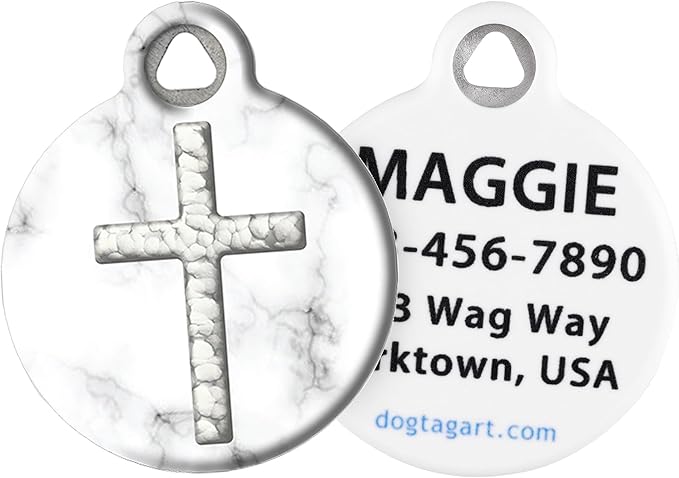 Dog Tag Art Religious Custom Pet ID Tag for Dogs and Cats, Personalized Dog Tag with Customized Identification Information (Cross Christian, Large (1.25" Diameter))