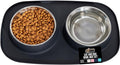 GORILLA GRIP Feeding Mat Set, 3 Cup, Patent Pending 100% Waterproof BPA Free Silicone, Stainless Steel Cat and Dog Bowls, Slip Resistant, High Edges Catch Water Food, US Designed Pet Accessories Black