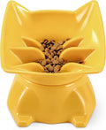 Small Elevated Slow Feeder Cat Bowl, Cute Tilted Elevated Bowls and Dishes for Cats & Small Dogs, Whisker Friendly, Anti Vomiting Raised Pet Bowl for Dry and Wet Food, Yellow