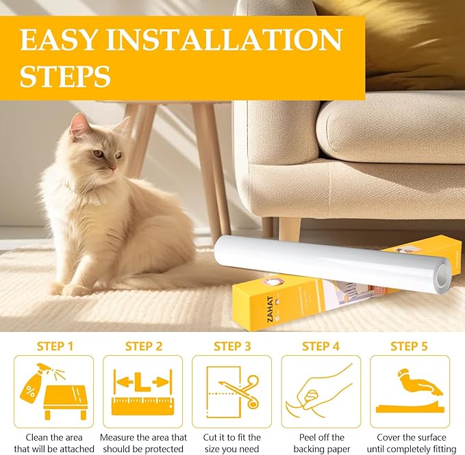 Anti Cat Scratch Furniture Protector, Extra Large Size 157x17.5 Inch Transparent PVC Couch Protector from Cat Claws, Heavy Duty, Easy to Apply Protect Sofa Corners, Doors, Walls