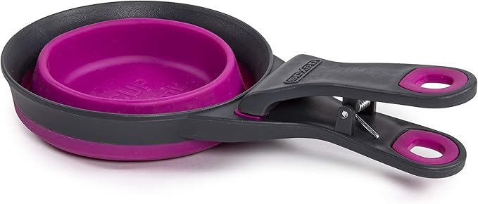Dexas Pets Collapsible KlipScoop Collapsible Dry Dog Food Scoop and Dog Food Bag Clip, 2 Cup Capacity, Fuchsia (Pack of 2)