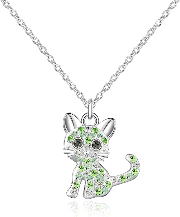 Girls Cat Birthstone Necklace Gifts for Women,Kitty Cats Dog Pendant Necklaces Jewelry for Cat Lovers