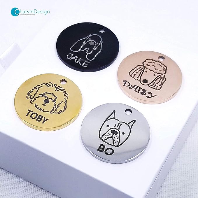 Engraving Pet ID Tags, Personalized Pet ID Tags, Stainless Steel Pet ID Tags, Custom Engraved Dog and Cat Tags, Double Sided Round Tags - Made in USA