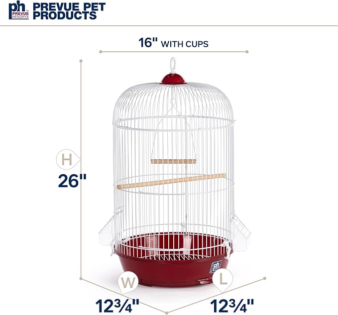 Prevue Pet Products Classic Round Bird Cage - Ideal for Finches, Canaries, Parakeets, and Other Small Birds, Indoor Traditional Style Birdcage with Circular Hook for Hanging - Red