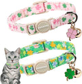 DOGWONG 2 Pack St Patricks Day Cat Collar Breakaway,Safety Adjustable Green Shamrock Cat Collars with Bell for Kitten