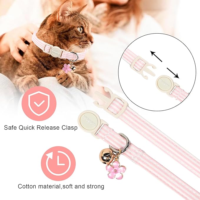 2 Pack Pink Purple Cat Collars Breakaway with Bell, DOGWONG Safety Buckle Cat Collar for Girl Boy Cats and Small Dogs，Adjustable 7-12 Inch,Pet Supplies Accessories