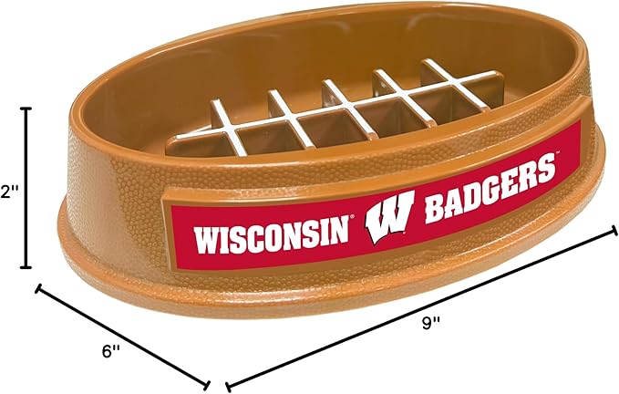 NCAA Super-Bowl - Wisconsin Badgers Slow Feeder Dog Bowl. Football Design Slow Feeding Cat Bowl for Healthy Digestion. Non-Slip Pet Bowl for Large & Small Dogs & Cats