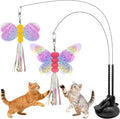 Walfront Interactive Cat Wand Toy Set with Replaceable Butterfly & Bee Bell Heads, Dual Suction Cup Base, for Self-Play or Handheld Fun with Indoor Cats & Kittens, Keeps Pets Active and Stimulated