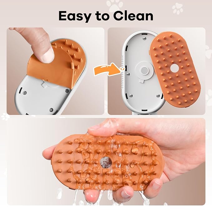 Cat Steam Brush for Shedding, 4 in 1 Cat Steamy Brushs Cleanser with Foldable Handle, Pet Spa Brush for Cats, Spritz Defur Comb for Pets, Steam Brushs for Cats