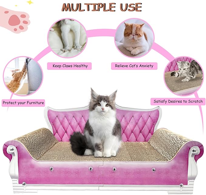 Luxury Cardboard Cat Scratcher Sofa Bed, Couch Shaped Scratching Board with Catnip, Scratcher for Indoor Cats, Large Pink