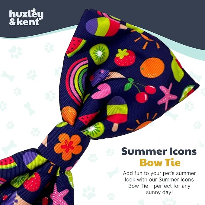 Huxley & Kent Pet Bow Tie for Dogs & Cats - Summer Theme Adjustable Hook & Loop Collar Accessory - Cute & Comfortable for Holidays & Celebrations - Summer Icons, Extra-Large