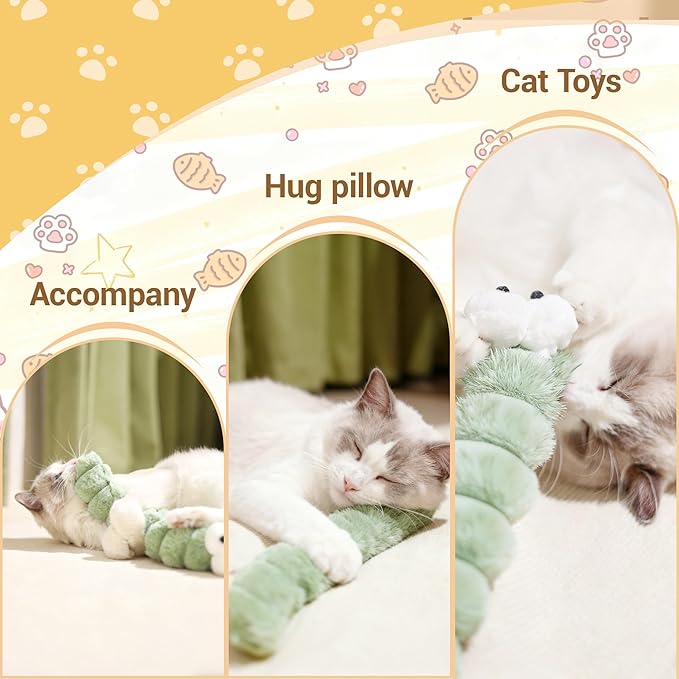 3 Pack Cat Toys Pillows,Catnip Inside, Interactive Indoor Kitten Play and Exercise Toy,Promotes Kitty Exercise,15.96 Inches(Pink+Green+Yellow)