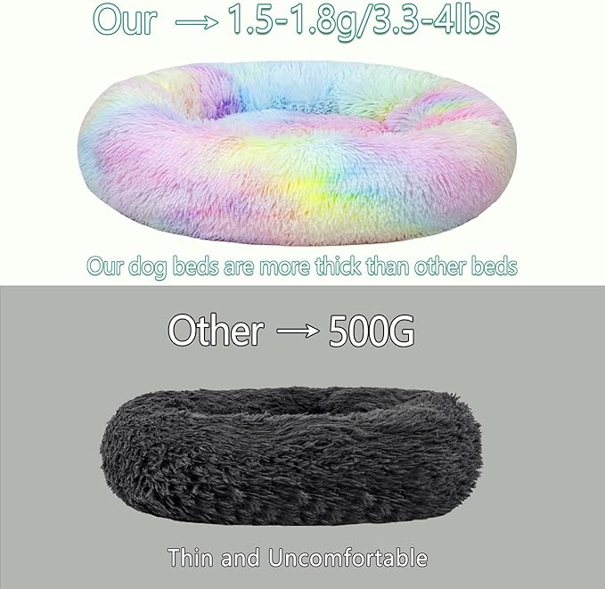 Calming Dog Bed for Medium Dogs Cats, Puppy 31'' Round Anti-Anxiety Warm Fluffy Plush Faux Fur Bed, Soft Anti-Slip Donut Washable, Cozy Medium Puppy Bed, Fits up to 50 lbs Pets