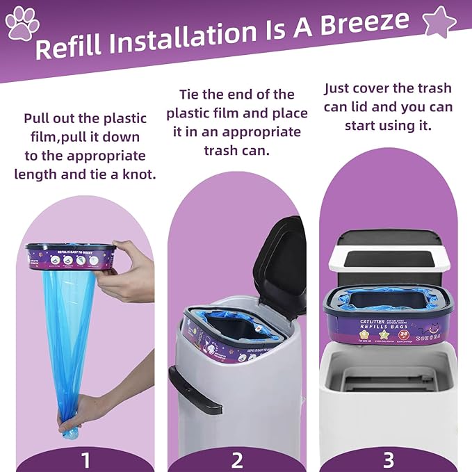 8 Pack Cat Litter Refill Bags Cartridge Compatible with Genie Cat Litter Standard, Plus and XL Plus Pails Easy-Lock Odor Control (NOT Compatible with XL)