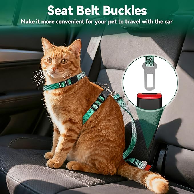 Cat Harness and Leash Set, 3-in-1 Escape Proof Adjustable, Comfortable Soft Lightweight, Safe, Easy to Wear, Walking Travel Kitten Harness for Small Medium Cats (Light Green)