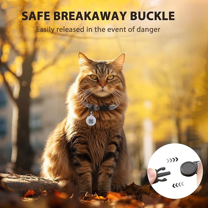 Cat Collar Breakaway with QR Code Name Tag, Reflective Kitten Collars with Bell, Cat ID Tag Personalized, Ultra-Durable, Adjustable, Quick Release, Fits Most Girl Boy Small Large Cats (Grey,8-13.3'')