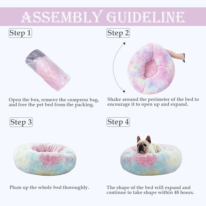 Washable Dog & Cat Bed for Ultra Large Small Medium Size Pet, Calming Donut Round Cute Warming Mat House Supply Indoor, 8 Sized Deal Necessity Essential Furniture for Boy Girl Puppy Kitten kitty